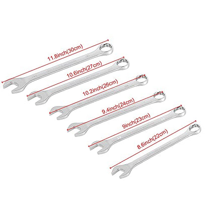 HAKZEON 6 Piece Wrench Set, 22-30mm Combination wrench, Professional Metric Combination Wrench Set with 12-Point Design, 15-Degree Offset, Chrome Vanadium Steel