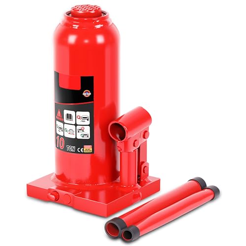 Auto Dynasty 10 Ton Hydraulic Bottle Jack, Automotive Welded Bottle Jack for Car, Pickup Truck, RV, Auto Repair, 9" to 18" Lifting Range (Red) - color: Red, size: 10 Ton