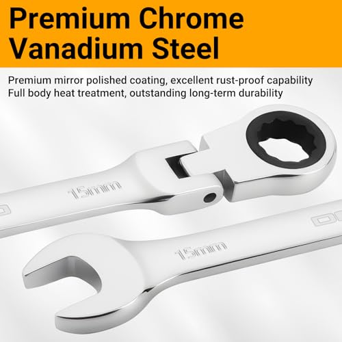 DEKOPRO 8-PC Flex Head Ratcheting Wrench Set, Metric Standard 9-17mm, 72-Tooth Cr-V Combination Wrenches with Portable Pouch for Mechanics & Home Maintenance - size: Metric