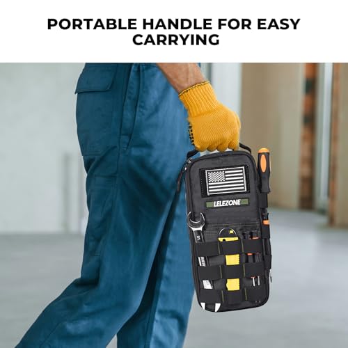 Portable Small Tool Bag, Organizer Storage Box for EDC, Motorcycle, Road Bike, Electricians and More with US Flag Patch and Heavy Duty Grab Handle, Multi-Purpose Utility Work Organizer Bag