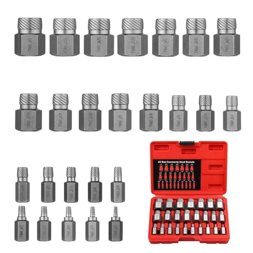 Bolt Extractor Socket Set Hex Head Easy Out Repair Tools | 25-Piece Stripped Lug Nut Remover for Damaged Stripped Broken Screws Studs Nut Machinery Furniture Motorcycle - color: Silver