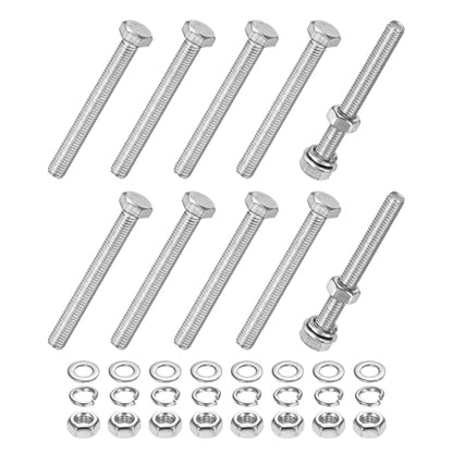 M METERXITY 10-Pack Hex Head Screw Bolt with Nuts Flat & Lock Washers M5x45mm Stainless Steel Bolts and Nuts Kit Fully Threaded Metric Bolt Assortment for Equipment/Machinery - size: M5x45mm