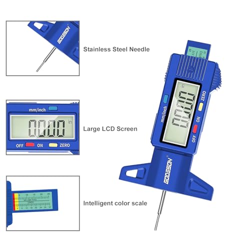 GODESON Tire Tread Depth Gauge, Digital Tire Tread DepthGauge in Inch/MM with Large LCD Display and Tire Tread Depth Measuring Tool for Cars,Trucks,Moto(Blue) - color: Blue