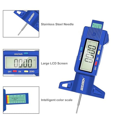 GODESON Tire Tread Depth Gauge, Digital Tire Tread DepthGauge in Inch/MM with Large LCD Display and Tire Tread Depth Measuring Tool for Cars,Trucks,Moto(Blue) - color: Blue