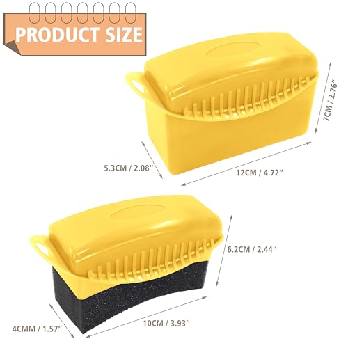 2Pcs Tire Dressing Applicators,Tire Shine Applicator Pads,Reusable Tire Dressing Sponge Pad Car Tire Applicator Pads with Lid for Car Glass, Painted Steel & Porcelain (Yellow, Curved - size: Yellow, Curved