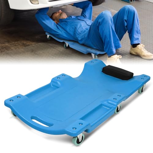 Mechanic Creeper 36 Inch, Low Profile Under Car Rolling Creeper with Padded Headrest and Tool Trays, 300 LBS Weight Capacity, Ergonomic Body Design, Blue