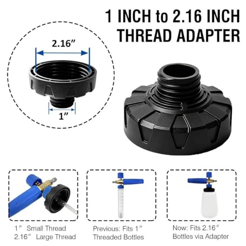 ESP Foam Cannon Adapter Converter 1 inch to 2.16inch, Leak-Proof Threaded Universal Connector, Anti-Slip for Most Foam Bottles & Nozzles - color: Black