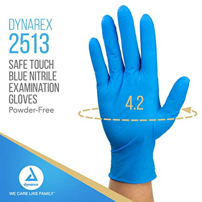 Dynarex Safe-Touch Disposable Nitrile Exam Gloves, Powder-Free, Latex-Free, Touchscreen Friendly & Used by Professionals, Blue, Large, 1 Box of 100 Safe-Touch Disposable Nitrile Exam Gloves - size: 100 Count (Pack of 1)