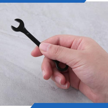 10PCS Mini Wrench Set Standard Metric 4mm-11mm | Black Electrophoretic Coating, Portable Pouch and Key Rings, Ignition Wrenches Open End and Box End Combination Wrench Set - size: Metric