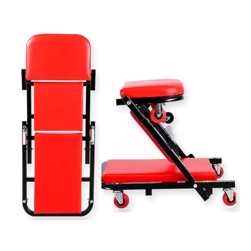 Mechanic Creeper Folding 2-in-1 Rolling Seat All-in-One Adjustable Roller Garage Creepers Automotive, Lay Down or Sit, Car Roller Creeper with 6 Swivel Casters - color: Creeper 2-in-1