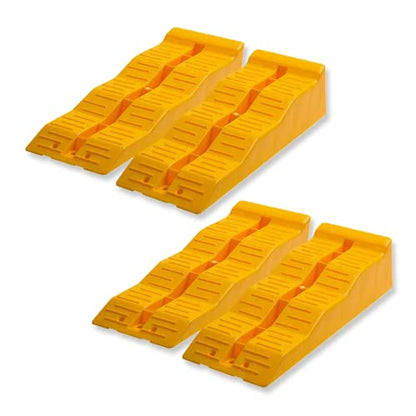 Yellow Leveling Car Ramps – Zento Deals Tri-Leveler, Sturdy Material on Uneven Ground, Universal Fit for Cars Trailer SUV, Stable Ramp/Wheel Chocks Premium Quality - size: 4 sets