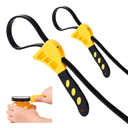 Rubber Strap Wrench Set 2-Piece Adjustable Oil Filter Wrench 24" & 19.7" with Reinforced Belt, Universal for Jars, Plumbing, Shower Head, Water Filter, Pipe Nut Removal - color: Yellow