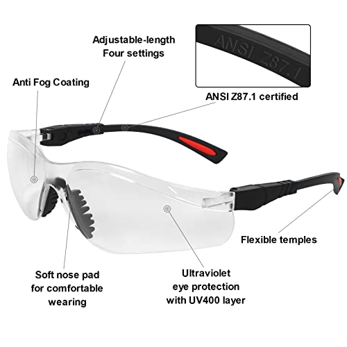 AntiFog Shooting Glasses ANSI Z87.1 Eye Protection for Indoor Oudoor - color: Clear Lens
