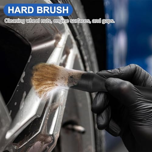 3Pcs Wheel Brush Kit, Soft Stiff Bristle Car Wheel Cleaner Brush for Tire & Rim Cleaning, Safe for Cars, Trucks, SUVs, Motorcycles, RVs - Ideal for Car Detailing (3)