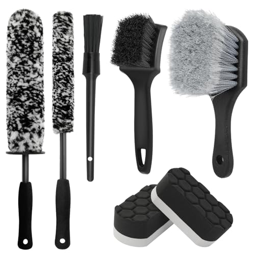 7PCS Wheel Cleaner Brush Kit, Tire Brushes, Rim Cleaner Brush,Car Detailing Brushes, Tire Shine Applicator Pad, Car Wash Tools for Wheels and Tires No Spatter - color: 7pcs