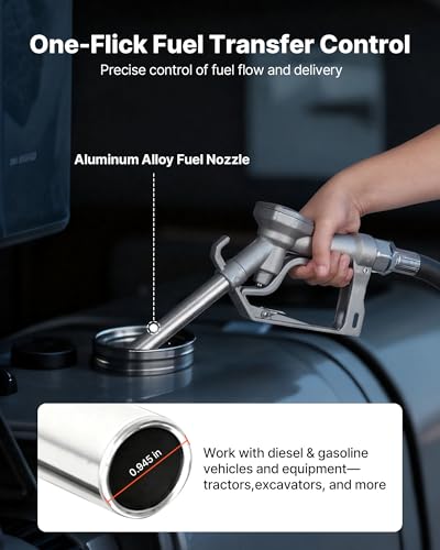 VEVOR Fuel Transfer Pump, 12V DC 15 GPM, Cast Iron Diesel Transfer Pump Kit, with Manual Nozzle, Discharge Hose, Overheat Protection, Power Cable, Explosion-Proof, for Gasoline Diesel Kerosene & More - size: 7.68 x 6.69 x 6.69 in