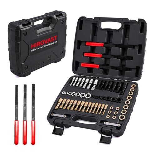 61 Pcs Thread Chaser Set, Metric & SAE Thread Repair Kit with Pitch Gauge - Clean and Restore Damaged Threads on Automotive, Motorcycle, Engine Blocks, Nuts & Bolts, Ideal for DIY Repairs