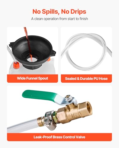 VEVOR Transmission Fluid Pump, 3 L Capacity, Manual Fluid Transfer Pump with 47 in Long Horse & HDPE Tank, Transmission Oil Pump with PTFE Tape, Manual Automotive Oil Filling System for Cars, Boats