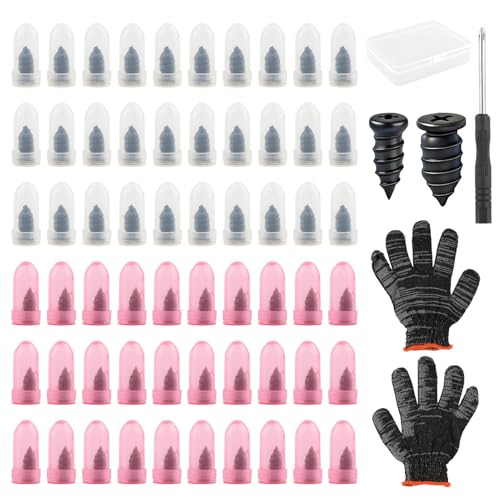 Tire Repair Plugs Kit, Screw In Type, Tubeless Only, Not for Sidewall | Small 0.21 x 0.46 in x30, Large 0.27 x 0.5 in x30, Includes 3.15 in screwdriver gloves case