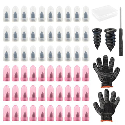 Tire Repair Plugs Kit, Screw In Type, Tubeless Only, Not for Sidewall | Small 0.21 x 0.46 in x30, Large 0.27 x 0.5 in x30, Includes 3.15 in screwdriver gloves case
