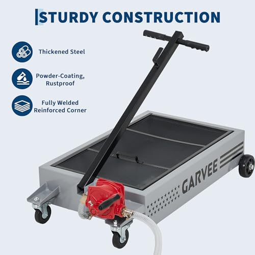 15 Gal Oil Drain Pan with Pump,Low Profile Rolling Oil Drain Cart with 8 ft Hose | with Manual Pump, Wheels & Folding Handle, Oil Drain Tank for Cars, SUVs, Trucks, Buses, RVs - color: National Flag-Silver, size: 15 Gal with Manual Pump