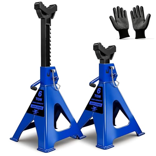 6 Ton (13,200 LBs) Jack Stands with Double Pin Locking,Rubber Cover,Large Foot Base,16"-24" Adjustable Height Heavy Duty Jack Stands,Lifting Car,Bus,RV,SUV,MPV,Pickup Truck,2 Pack Blue - color: blue, size: 6Ton Load Capacity