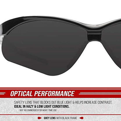 Glove Station Optic Max Anti-Fog Safety Glasses for Men & Women | Clear, Amber & Gray Lenses, Anti-Fog, Scratch-Resistant - ANSI Z87.1 Compliant - color: Gray, size: 12 Pair