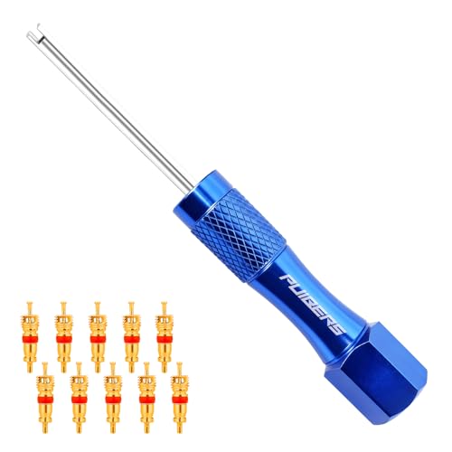 Schrader Tire Valve Tool with 10 Brass Valve Cores | Spring-free core grip, 11.6 cm non-slip handle, forged metal build for tire valve maintenance - size: Schrader 1PACK+10Cores