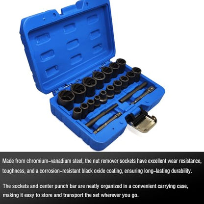 21PCS Twist Lug Nut Socket Set - 3/8 inch Drive Damaged Nut Lock Remover Extractor - Rusted & Strip & Stripped & Stuck Locking Nut Removal Tool Kit - color: 21pcs Lug Nut Extractor 3/8 Inch Drive