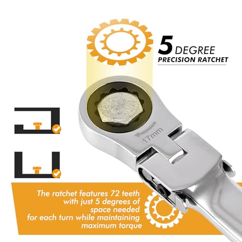 Flex Head Ratcheting Wrench Set, 8-19mm Ratchet Wrench Set with Interchangeable Heads for Mechanic Repair - style: Metric