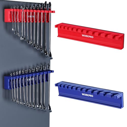 WORKPRO 2-Piece Magnetic Wrench Organizer, 24 Slots Wrench Holder | Fits SAE (5/16" to 3/4") and Metric (9 mm to 20 mm), Premium Quality Wrench Rack Set to Keep Wrenches Organized - style: Wall mount wrench organizer(2PC)