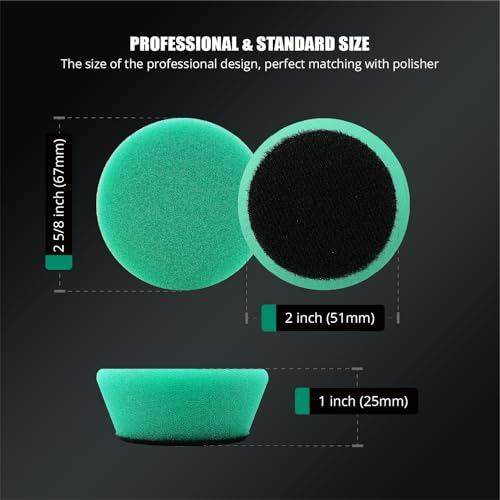 SPTA Green T120 Heavy-Cut Mini Polishing Foam Pad, 5Pcs 2inch/50mm Sponge Polishing Buffing Pads, Car Foam Detail Polishing Pad Kit for Car Detail Polishing, Small Area Polishing -FPTSS2G - color: 5Pcs Green T120 Heavy-Cut Pad, size: 2 Inch (50mm)
