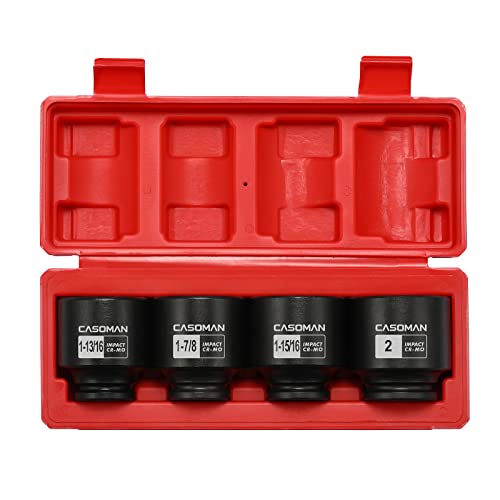 CASOMAN 1/2'' Drive Spindle Axle Nut Impact Socket Set, 6 Point, CR-MO,1-13/16, 1-7/8, 1-15/16, 2 inch, 4PC 1/2-Inch Impact Socket Set, Heavy Duty Use In Removing And Installing Axle Nuts - size: 4PCS(1-13/16 Inch - 2 Inch), style: Shallow