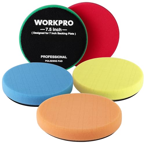 WORKPRO 7.5 Inch Buffing Sponge Pads, 5PCS | 7.5 Inch Face for 7 Inch Backing Plate, Cutting Polishing Pad Kit for Car Buffer Polisher Compounding, Polishing and Waxing - size: 7.5×7.5×1.2inch