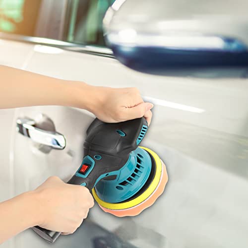 Cordless Dual Action Polisher Buffer for Car, 12V Furniture Electric Polishing Waxer Machine Kit, Random Orbit Sander, 2500-5000 RPM 6 Variable Speeds with 2 x 2Ah Batteries, Gloves, Apron