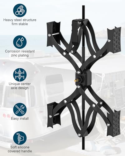 Black X-Shape Wheel Chocks Stabilizer XL [Extended Allow Drill Adjust], Double Sets 4'' to 17'' RV Tire Stabilizers Locked Chocks for Campers Travel Trailers Trucks, Wheel Scissor with Wrench - color: Black