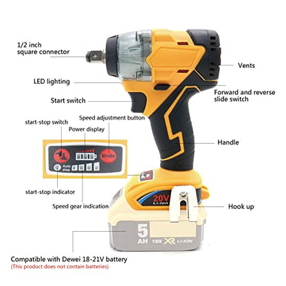 20V 1/2 inch cordless impact wrench-brushless, 350 ft-lbs maximum torque, 4-speed adjustment, automatic start and stop.(Host only/Without battery). - size: 1/2 400Nm