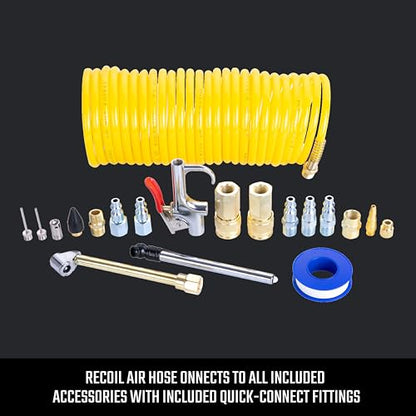 CRAFTSMAN 20-Piece Air Compressor Accessory Kit, Includes Recoil Hose, Tire Inflator, Blow Gun, Brass Quick-Connect Fittings, and More