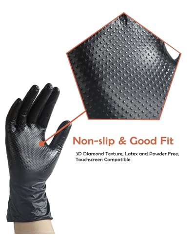 10 Mil Nitrile Gloves Disposable Heavy Duty Rubber Chemical Resistance Gloves for Mechanic - color: Black of 10, size: Large