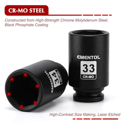 EMENTOL 11PCS 1/2-Inch Drive Spindle Axle Nut Impact Socket Set, CR-MO, 6 Point, Metric, 1/2" Dr. Deep Impact Socket Set, 27mm - 41mm - style: 11PCS (27mm - 41mm)