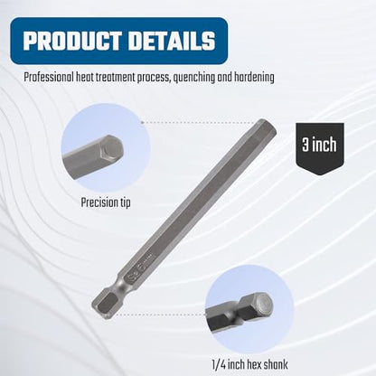 VESTTIO Hex Allen Wrench Long Screwdriver Bit Set H6 6mm Metric Drill Bit 10PCS 1/4 Inch Hex Shank 3 Inch/75 mm Length S2 Steel with Magnetic for Power Screwdriver Drill Impact Driver Repair Toolkit | Industrial S2 alloy steel, 1/4 inch hex shank, magneti