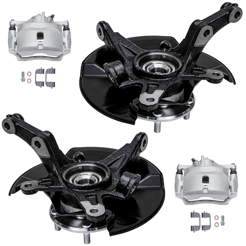 Detroit Axle - 4pc Front Steering Knuckles Kit for 06-11 Honda Civic, 2 Disc Brake Calipers w/Bracket 2 Steering Knuckles & Wheel Bearing Hubs 2006 2007 2008 2009 2010 2011 Replacement - size: 4BU47731/Kit