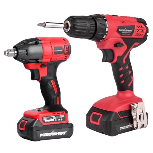 PowerSmart 20V Cordless Drill & Impact Wrench Combo Kit, One Battery System, DIY Starter Tools for Home & Garage Projects - color: Brushless Pro & Drill