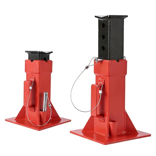 2 Pack 22T Pin Type Jack Stands, Pin-Style Supports for Heavy Trucks & RVs, Quick-Release Locking, 13-19.6 Inch Adjustable Height, Professional Garage & Shop Use, Red - color: Red, size: 22T