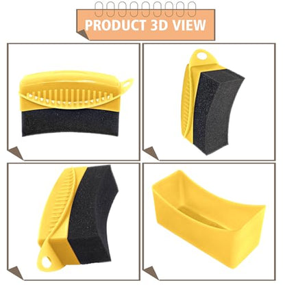 2Pcs Tire Dressing Applicators,Tire Shine Applicator Pads,Reusable Tire Dressing Sponge Pad Car Tire Applicator Pads with Lid for Car Glass, Painted Steel & Porcelain (Yellow, Curved - size: Yellow, Curved