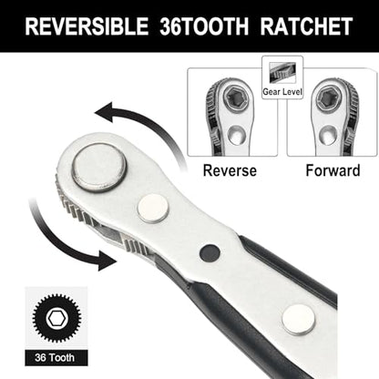 Mini Ratchet Screwdriver Set,Right Angle Screwdriver,Short Offset Screwdrivers with Phillips, Flat, Torx, Hex, Square,Pozidriv S2-Alloy Steel Bits (36-Teeth)