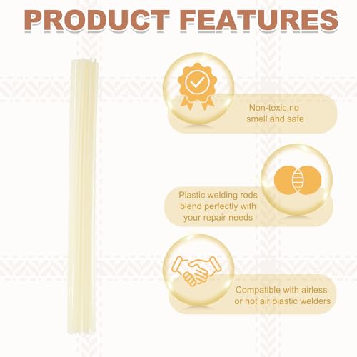 MECCANIXITY 13.2 Inch Plastic Welding Rods, Single Strand Round Sticks ABS Welding Rods for Plastic Welder Kayak Car Bumper Repair Pack of 20 Dia. 2.8mm, Beige