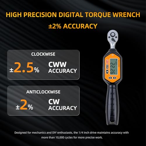 Digital Torque Wrench 1/4 Drive (7.37Ft/ 0.3-10 N.m)±2% High Accuracy Digital Torque Wrench with Buzzer and LED Flash Notification Four Units of Measure Torque Wrenches Digital - size: 1/4-10 Nm