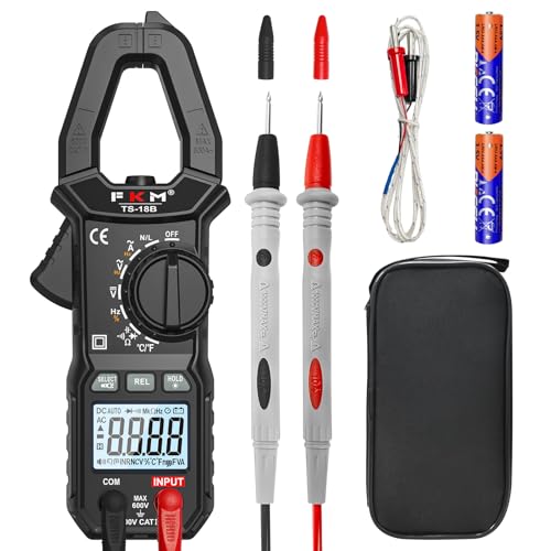 FKM Clamp Meter,TRMS 6000 Counts,Digital Clamp Multimeter Voltage Tester | Auto-ranging Volt Meter,600 Amp AC Current,AC/DC Voltage,NCV,Capacitance,Resistance,Continuity,Hz/Duty Cycle,Diode,TempTest - color: Black-(AC Current)Clamp Meter