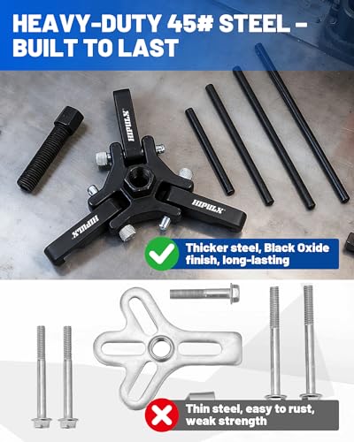 Harmonic Balancer Puller Kit - 3-Jaw Crank Pulley Removal Tool with 4 Force Rods & Case - No Radiator Disassembly Needed Tight Engine Compartments- Fits GM F-ord Ch-evr-olet C-adill-ACS etc.